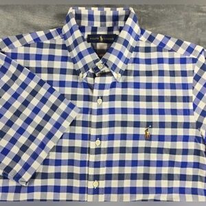 RALPH LAUREN men’s 3XB blue white and navy plaid short sleeve shirt